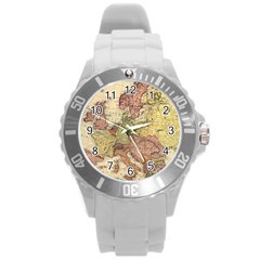 Retro Old Vintage Map Of Europe Round Plastic Sport Watch (l)