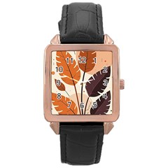 Leaves Boho Monster Nature Rose Gold Leather Watch 