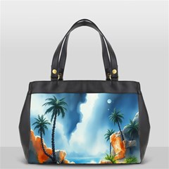 Delicate Watercolor Painting Surreal Oasis Scene With Intense Dramatic Lighting Oversize Office Handbag (2 Sides)