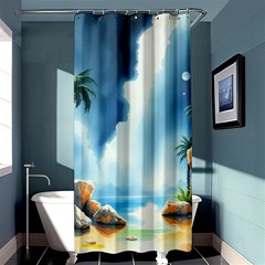 Delicate Watercolor Painting Surreal Oasis Scene With Intense Dramatic Lighting Shower Curtain 36  X 72  (stall) 