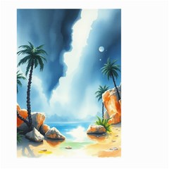 Delicate Watercolor Painting Surreal Oasis Scene With Intense Dramatic Lighting Large Garden Flag (two Sides)