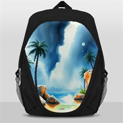 Delicate Watercolor Painting Surreal Oasis Scene With Intense Dramatic Lighting Backpack Bag