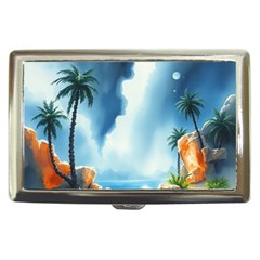 Delicate Watercolor Painting Surreal Oasis Scene With Intense Dramatic Lighting Cigarette Money Case