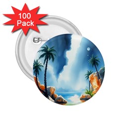 Delicate Watercolor Painting Surreal Oasis Scene With Intense Dramatic Lighting 2 25  Buttons (100 Pack) 