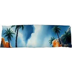 Delicate Watercolor Painting Surreal Oasis Scene With Intense Dramatic Lighting 21 x63  Body Pillow Case Dakimakura (two Sides) by pollyparadiseartshop