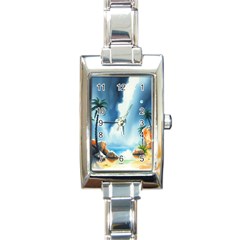 Delicate Watercolor Painting Surreal Oasis Scene With Intense Dramatic Lighting Rectangle Italian Charm Watch