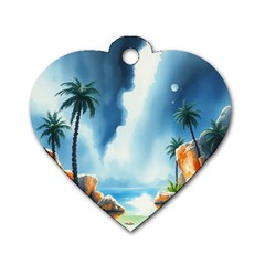 Delicate Watercolor Painting Surreal Oasis Scene With Intense Dramatic Lighting Dog Tag Heart (one Side)