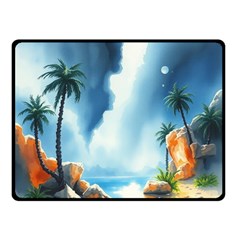 Delicate Watercolor Painting Surreal Oasis Scene With Intense Dramatic Lighting Two Sides Fleece Blanket (small)