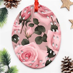 Pink Roses Ornament (oval Filigree)