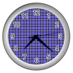 Blue Tartan Plaid 1 Wall Clock (silver) by dressshop