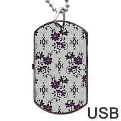 Elegant Purple Floral Jacquard Mesh Lace Fabric Dog Tag Usb Flash (one Side)