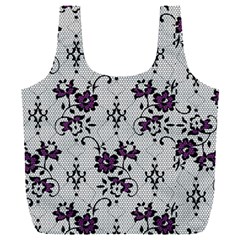 Elegant Purple Floral Jacquard Mesh Lace Fabric Full Print Recycle Bag (xxxl) by ArtfulThreads