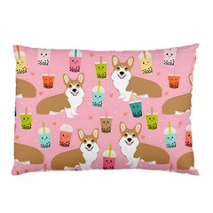 Corgi Bubble Boba Tea Pink Pattern Pillow Case (two Sides)