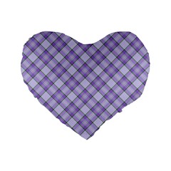 Purple Plaid Tartan 2 Diagonal Standard 16  Premium Flano Heart Shape Cushions