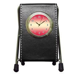 Crimson Red To Cream Yellow Bilinear Gradient Pen Holder Desk Clock by GradientsOmbre