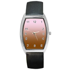 Pink Lace To Chocolate Brown Linear Gradient Barrel Style Metal Watch