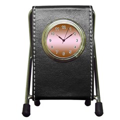 Chocolate Brown To Pink Lace Bilinear Gradient Pen Holder Desk Clock by GradientsOmbre