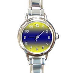 Electric Yellow To Navy Blue Bilinear Gradient Round Italian Charm Watch