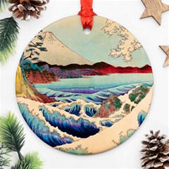 Wave Japanese Mount Fuji Ocean Round Ornament (two Sides) by Bedest