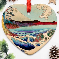 Wave Japanese Mount Fuji Ocean Heart Ornament (two Sides)