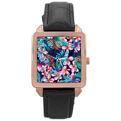 Hawaiian Flowers Hawaii Rose Gold Leather Watch 