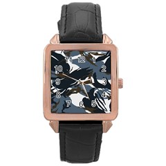 Blue Winter Camouflage, Military Camouflage Rose Gold Leather Watch 