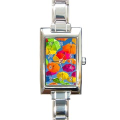 Umbrella, Colorful, Positive, Sky, Rainbow Rectangle Italian Charm Watch