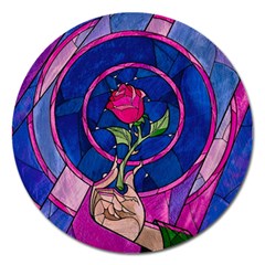 Enchanted Rose Stained Glass Magnet 5  (round) by Cemarart