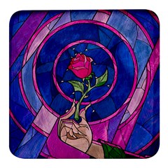 Enchanted Rose Stained Glass Square Glass Fridge Magnet (4 Pack) by Cemarart