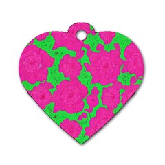 Mid Century Retro Floral 1970s 1960s Pattern 98 Dog Tag Heart (two Sides) by violetheavensky
