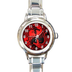 Red Yin Yang Dragons Round Italian Charm Watch