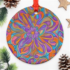 Mid Century Retro Floral 1970s 1960s Pattern 75 Round Ornament (two Sides)