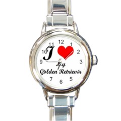 I Love Golden Retriever Round Italian Charm Watch