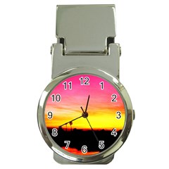 Pink Sunset Chrome Money Clip With Watch